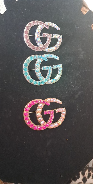 Fashion Jewelry Jewelry - Fashion Jewelry Crystal Double G Brooches in Pink, Teal, and Fuchsia